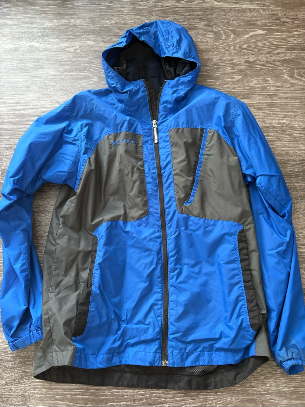 Columbia Youth Blue and Gray Hooded Rain Shell